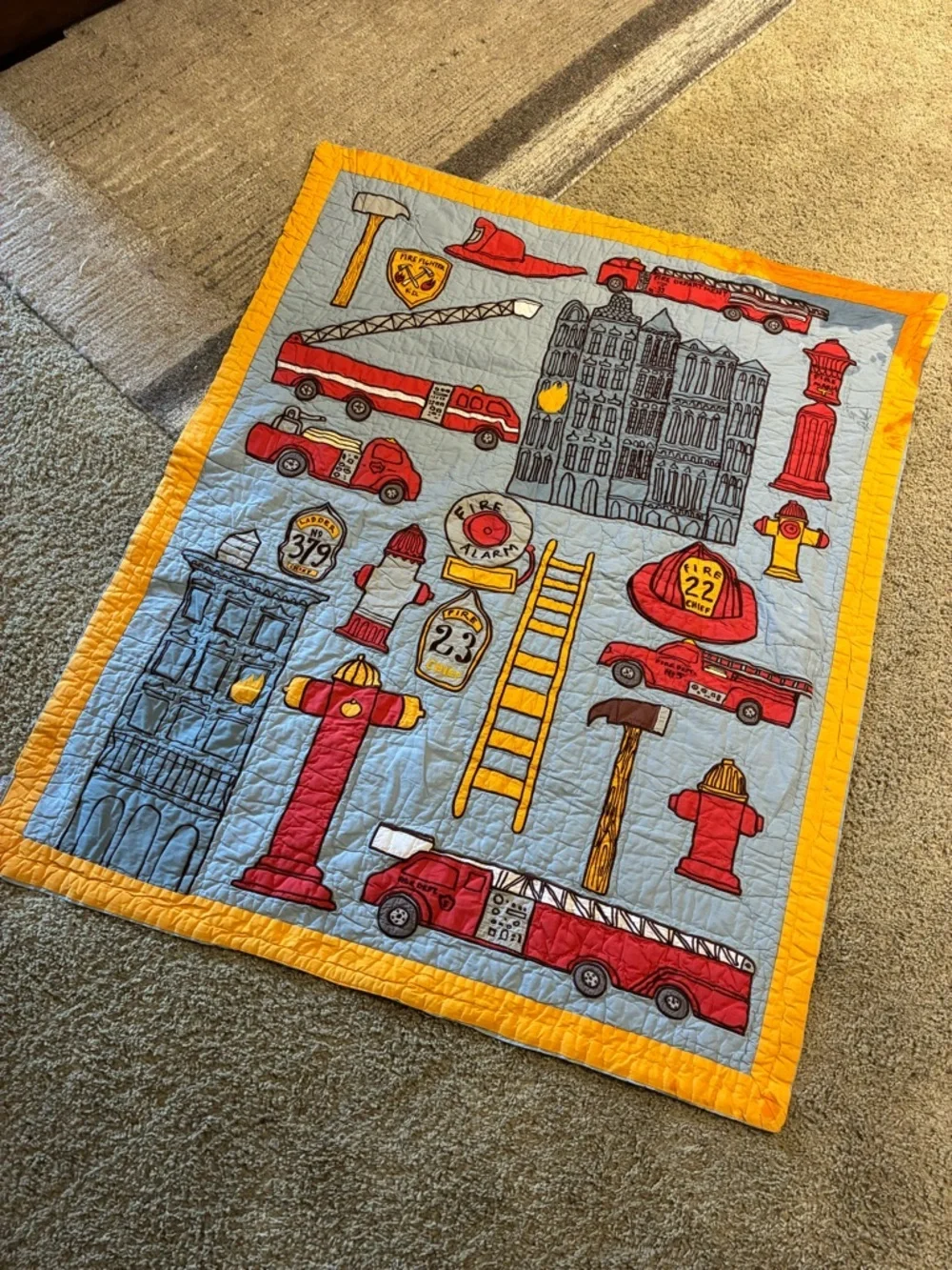 The Land of Nod Firefighter Quilt Blanket - Fire Truck & First Responders